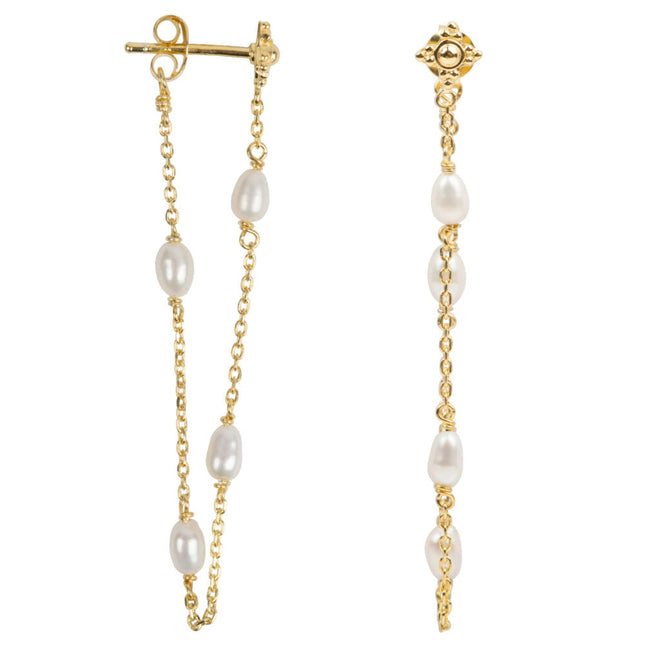 E2053 Gold Pearl Chain Stud Earring Gold Plated 39,95
