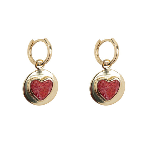 E2056 Gold Red Heart Small Hoop Earring Gold Plated 49,95