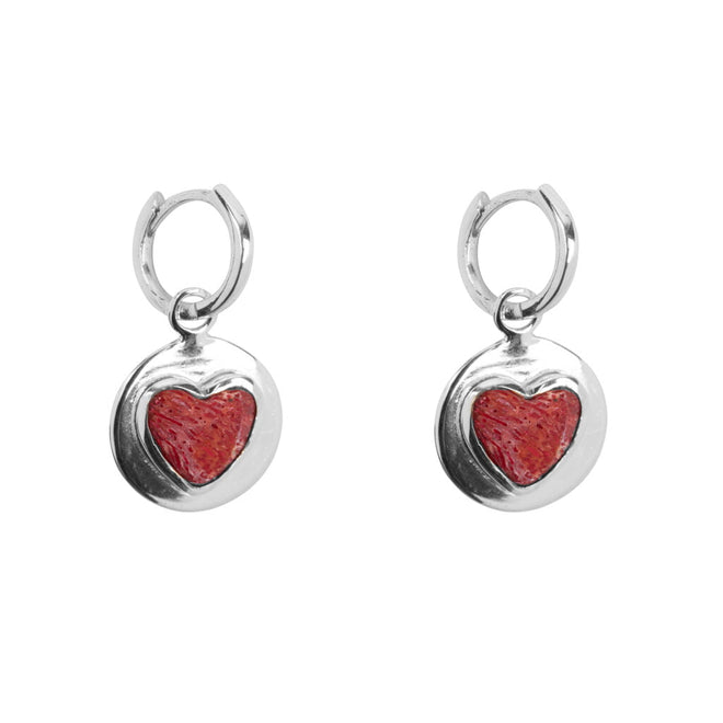 E2056 Silver Red Heart Small Hoop Earring Silver 39,95