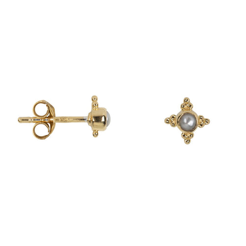 E2078 Gold Antique Four Sides Dotted Pearl Stud Earring Gold Plated 34,95