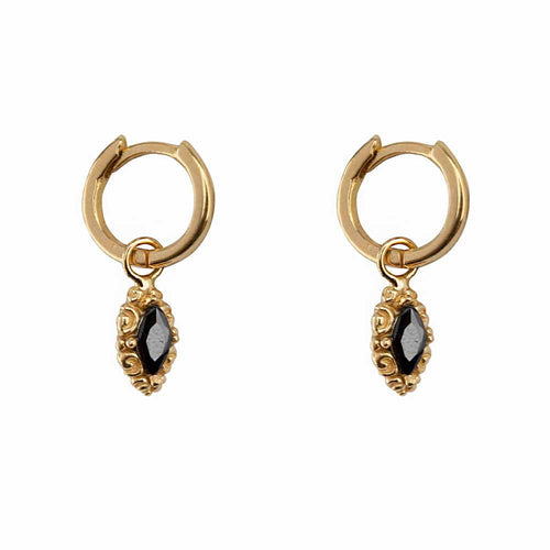 E2113 Gold BLACK Small Hoop Antique Drop Earring Gold Plated Black 49,95
