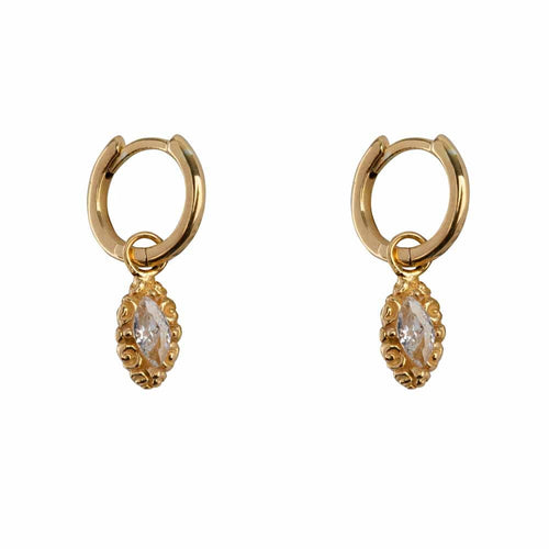 E2113 Gold WHITE Small Hoop Antique Drop Earring Gold Plated White 49,95