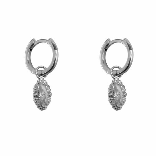 E2113 Silver WHITE Small Hoop Antique Drop Earring Silver White 44,95