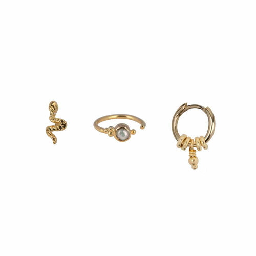 Mix and Match Earring Gold Plated Set 2 White