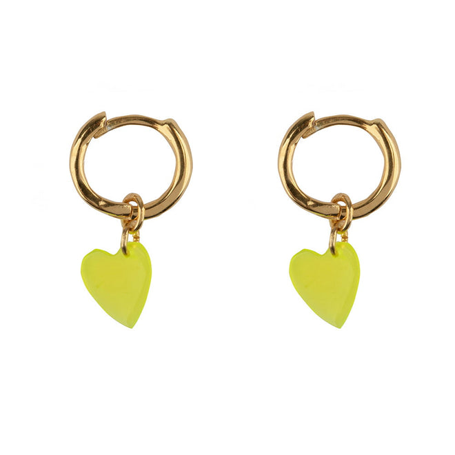 E2127 Gold YELLOW Small Hoop Resin Heart Earring Gold Plated YELLOW