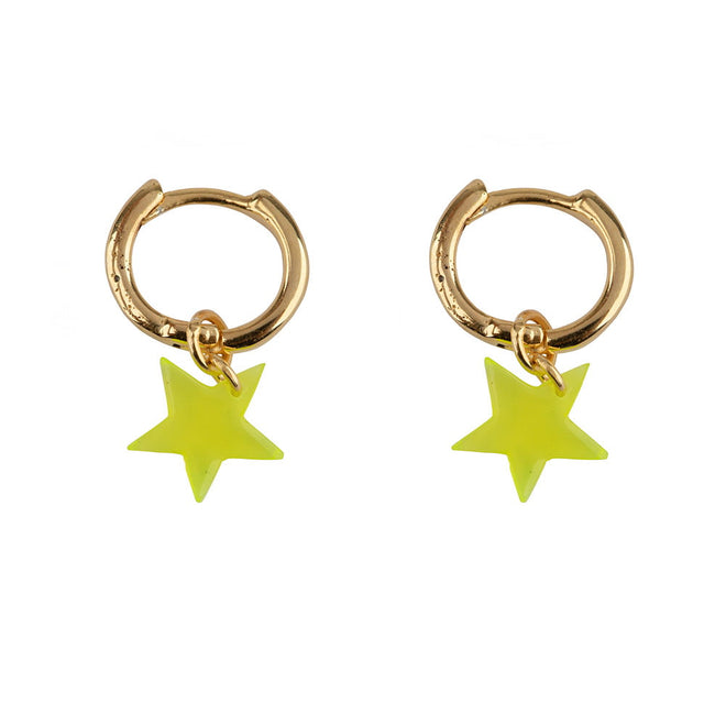 E2129 Gold YELLOW Small Hoop Resin Star Earring Gold Plated YELLOW