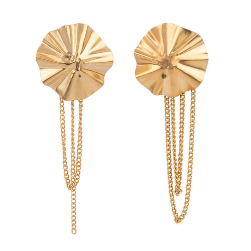 E2150 Gold Folded Big Round Chain Stud Earring Gold Plated