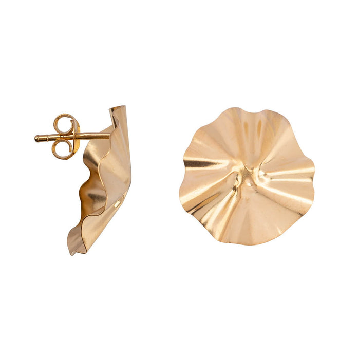 E2151 Gold Folded Big Round Stud Earring Gold Plated