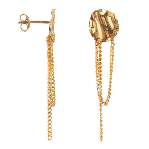 E2158 Gold Folded Medium Round Chain Stud Earring Gold Plated