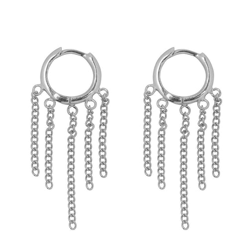 E2162 Silver Hoop 5 Chains Click Earring Silver