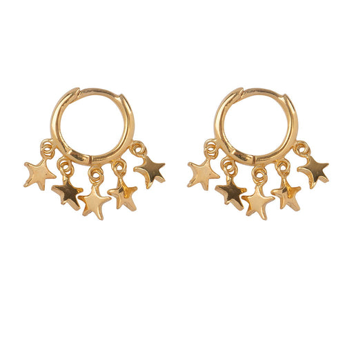E2163 Gold Hoop 5 Stars Click Earring Gold Plated