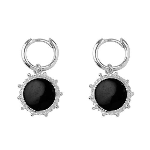E2171 Silver Black Round Dotted Small Hoop Earring Silver