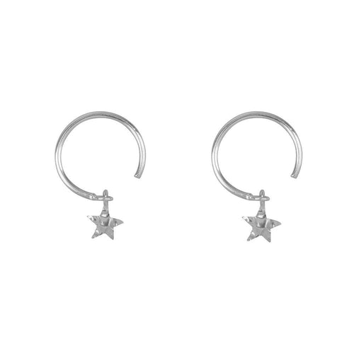 E2187 Silver Open Ring Earring Folded Star Silver