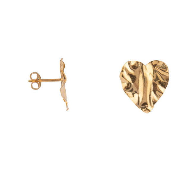 E2190 Gold Folded Heart Stud Earring Gold Plated