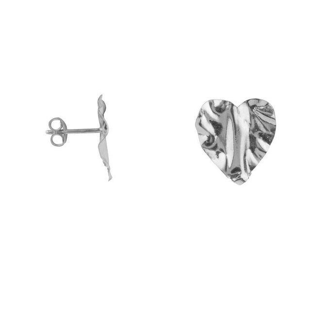 E2190 Silver Folded Heart Stud Earring Silver