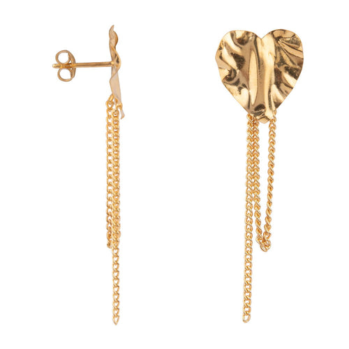 E2191 Gold Folded Heart Stud Chain Earring Gold Plated
