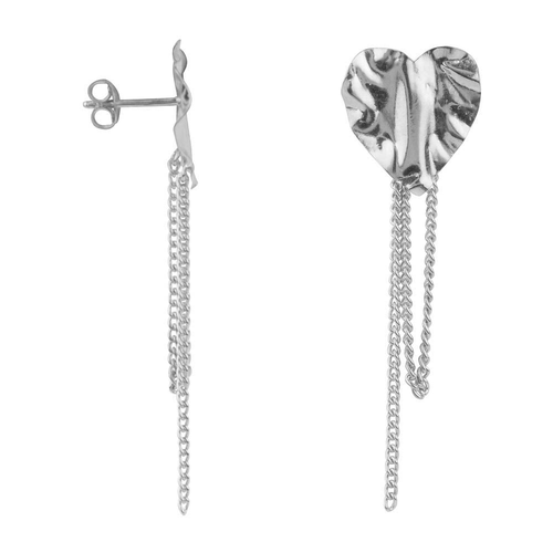 E2191 Silver Folded Heart Stud Chain Earring Silver