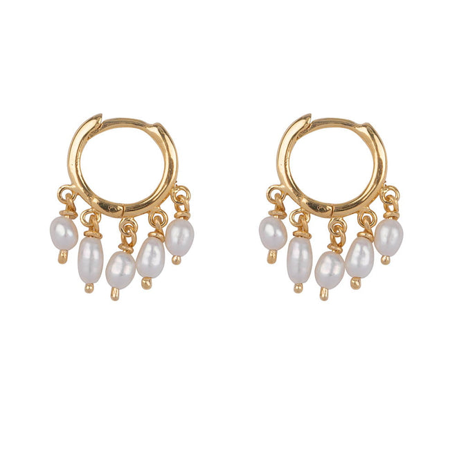 kleine hoop oorring 5 parels gold plated