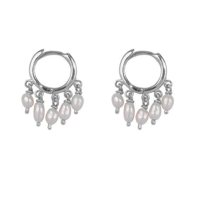 kleine hoop oorring 5 parels zilver