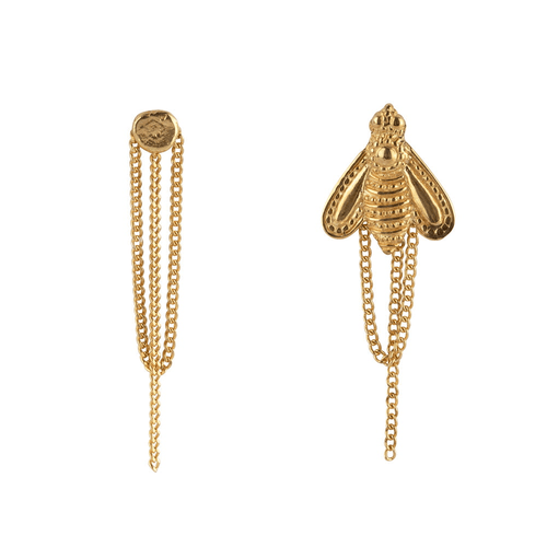 stud oorbel bij eyecatcher met chain en stud gehamerd muntje zilver