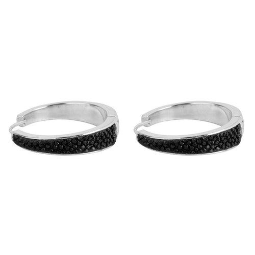 E2251 Silver Black Leather Hoop Earring Large Silver