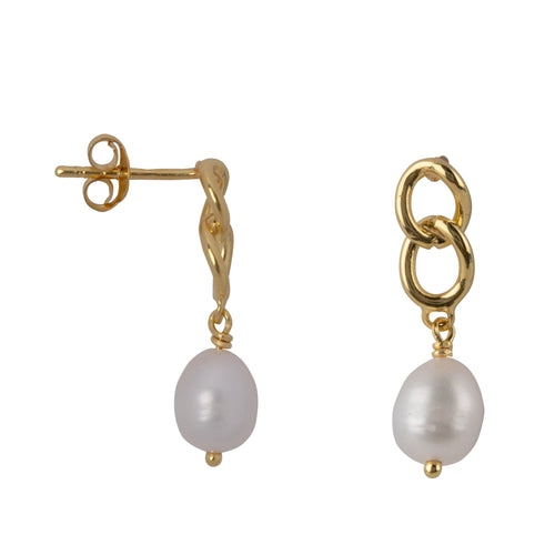 E2255 Gold Big Chain Pearl Stud Earring Gold Plated