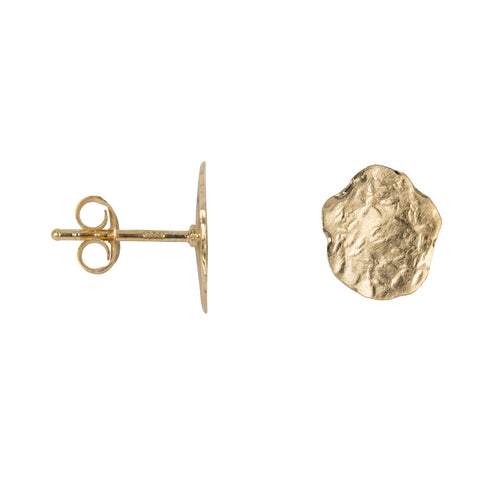 E2257 Gold Hammered Flat Coin Stud Earring Gold Plated