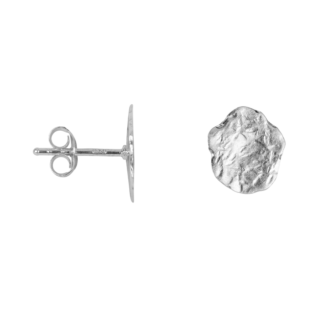 E2257 Silver Hammered Flat Coin Stud Earring Silver