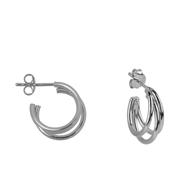 E2264a Silver Small Three Hoop Small Hoop Stud Earring Silver