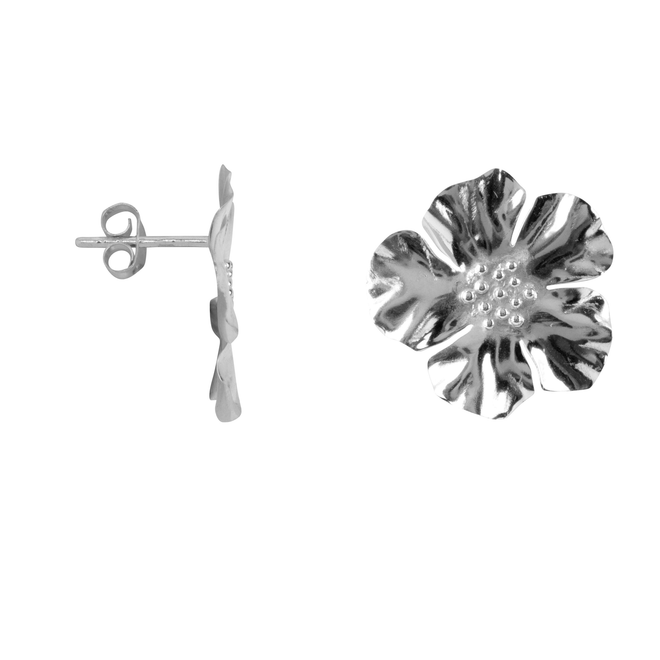 E2276 Silver Large Folded Flower Stud Earring Silver 2