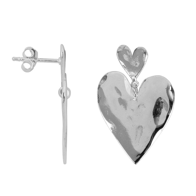 E2302 Silver Double Heart Stud Earring Silver
