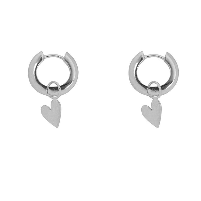 E2304 Silver Hammered Heart Small Thick Hoop Earring Silver