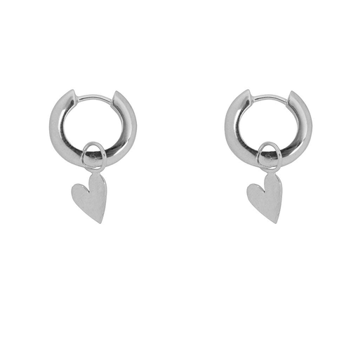 E2304 Silver Hammered Heart Small Thick Hoop Earring Silver