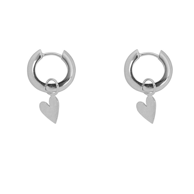 E2304 Silver Hammered Heart Small Thick Hoop Earring Silver
