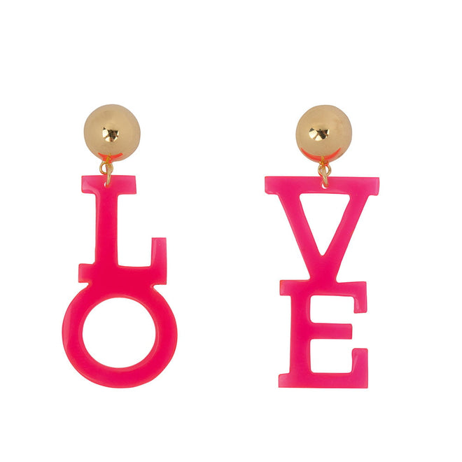 E2307 Gold PINK Neon Pink LOVE Stud Earring Gold Plated