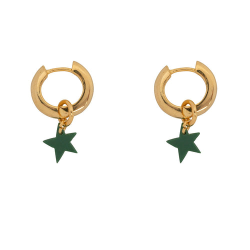 Thick Small Hoop with Star Earring Gold Plated GREEN