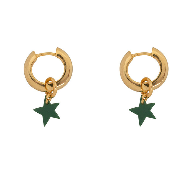 Thick Small Hoop with Star Earring Gold Plated GREEN