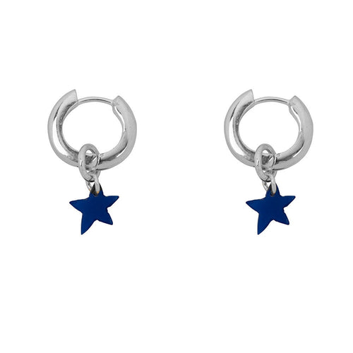 Thick Small Hoop with Star Earring Silver KOBALT