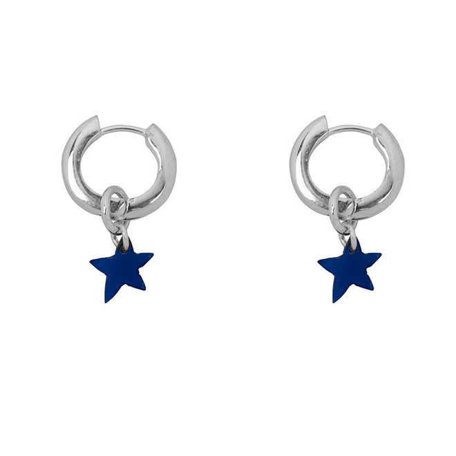 Thick Small Hoop with Star Earring Silver KOBALT