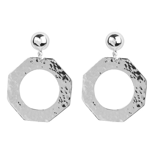 Ball Stud with Hexagon Earring Silver