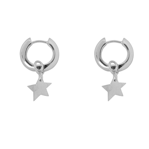 E2314 Silver Thick Small Hoop with Star Silver