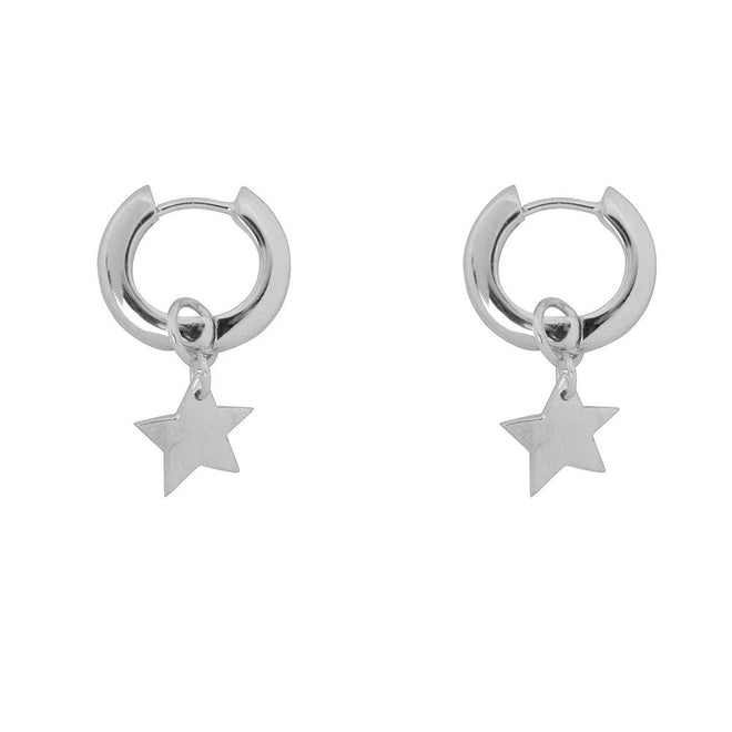 E2314 Silver Thick Small Hoop with Star Silver