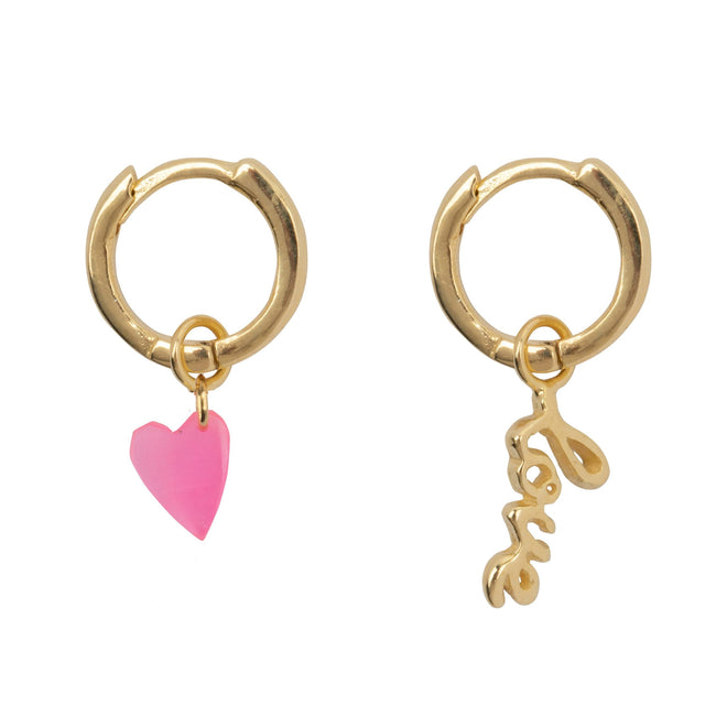 E2322 Gold Neon Pink Small Hoop Love Earring Gold Plated
