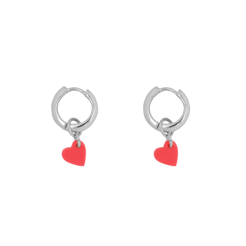 Small Neon Pink Heart Hoop Earring