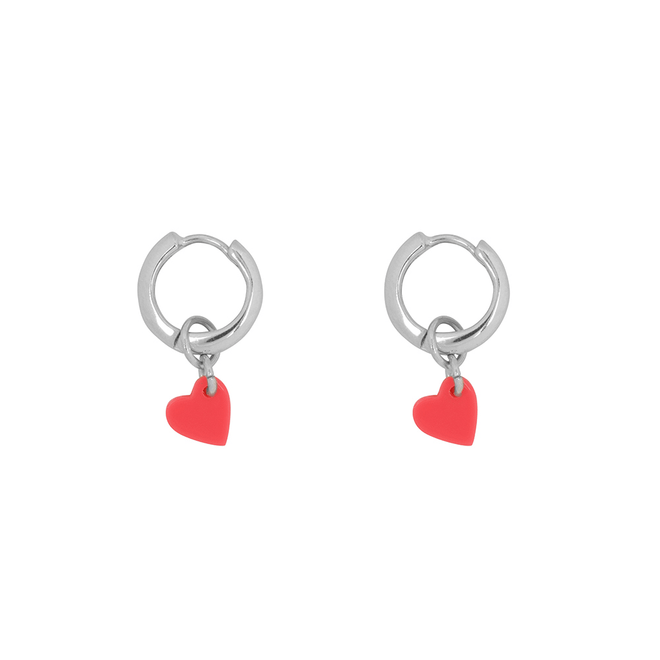 Small Neon Pink Heart Hoop Earring