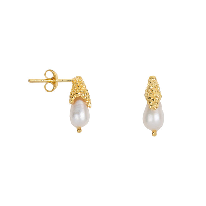 Dotted Cone Stud Pearl Earring