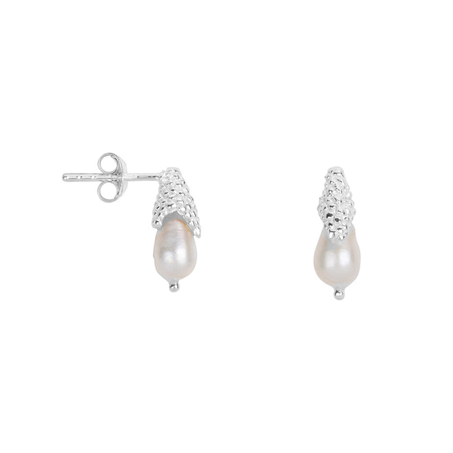 Dotted Cone Stud Pearl Earring