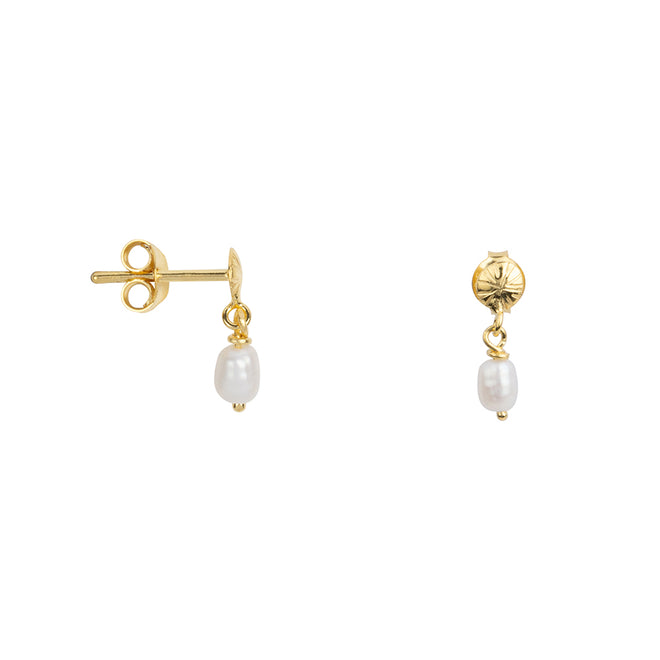 Ribbed Mini Moon Pearl Stud Earring