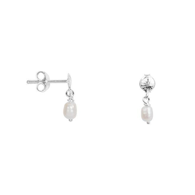 Ribbed Mini Moon Pearl Stud Earring