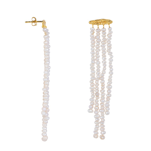 Hammered Hanging Pearls Stud Earring